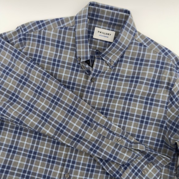 Twillory Other - Twillory Mens Untuckable Tailored Fit Plaid Button Down Shirt Blue Grey Medium